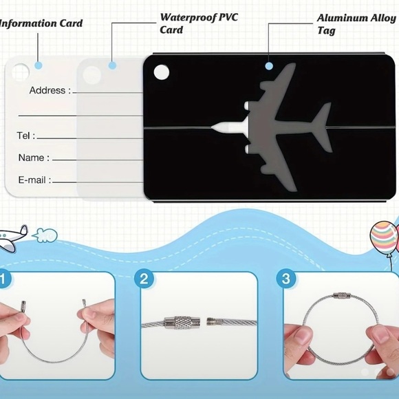 5pcs Airplane Aluminum Alloy Luggage Tags Set With Secure Steel Loop 🔥Host Pick🔥 - Picture 3 of 4